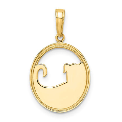 14k Yellow Gold and White Rhodium Diamond-cut Dog in Oval Pendant for Women