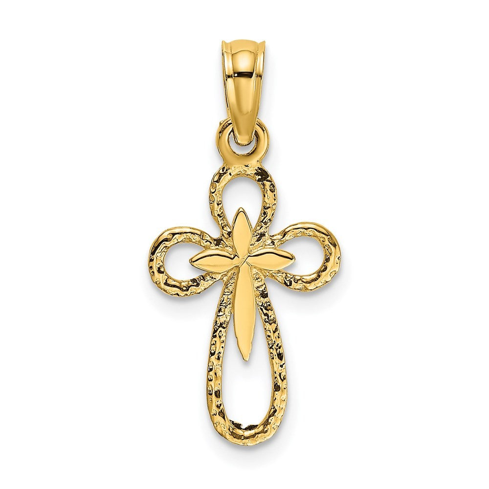 14k Yellow Gold Cut-Out Cross w/ Small Interior Cross Charm