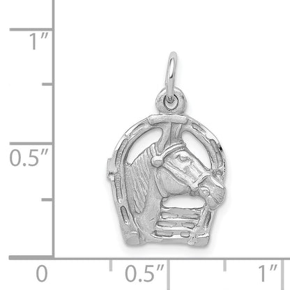 14k White Gold Diamond-cut Horse Head in Horseshoe Charm Pendant for Women