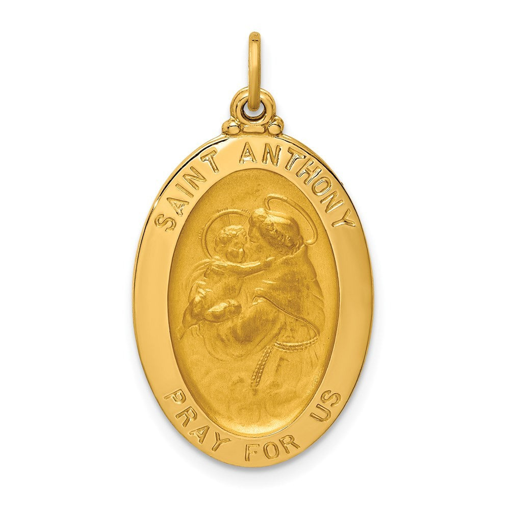14k Yellow Gold Solid Polished Satin Oval St. Anthony Medal