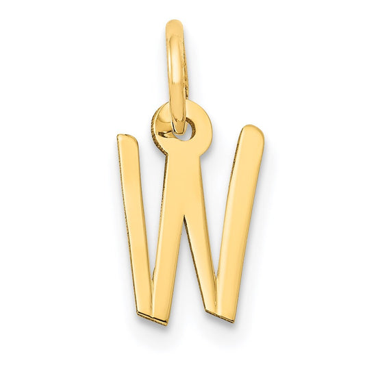 14k Yellow Gold Small Slanted Block Letter W Initial Charm Pendant for Women