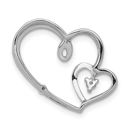 14k White Gold 1/20ct. Diamond Double Hearts Chain Slide Pendant for Women
