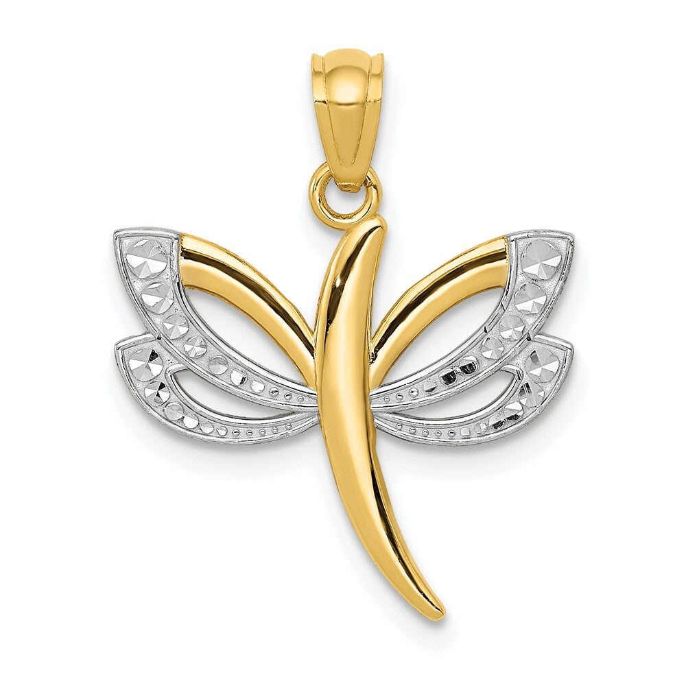 14k Yellow Gold Rhodium Dragonfly Pendant for Women