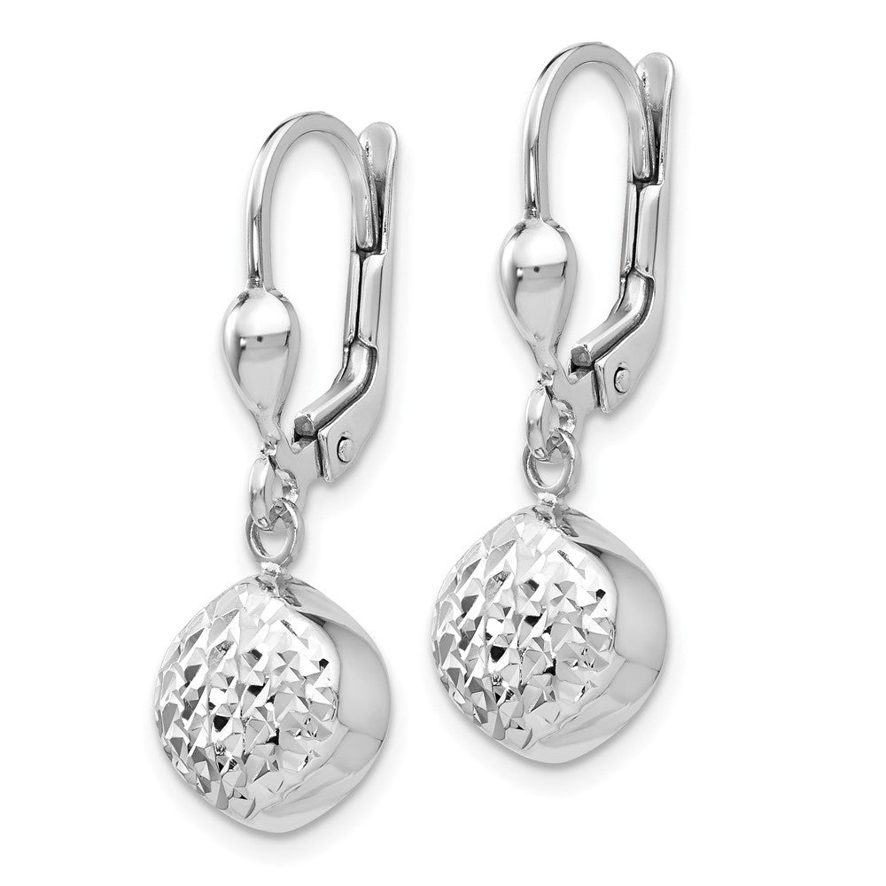 14k White Gold Polished Diamond-Cut Drop Dangle Earrings