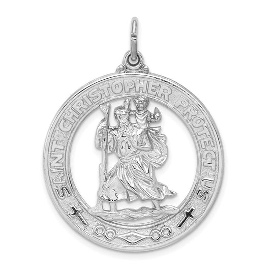 Sterling Silver Rhodium-plated Saint Christopher Medal Pendant