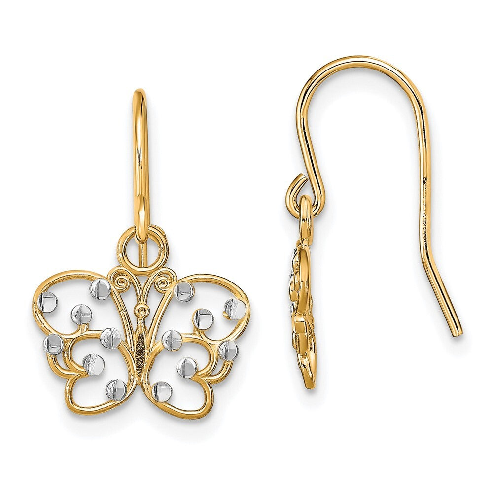 14k Yellow Gold Rhodium Diamond-Cut Butterfly Wire Stud Earrings Gift for Women