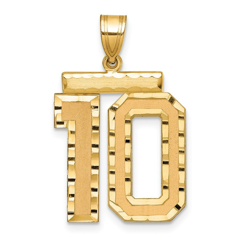 14k Yellow Gold Large Brushed Diamond-cut Number 10 Charm Pendant for Women