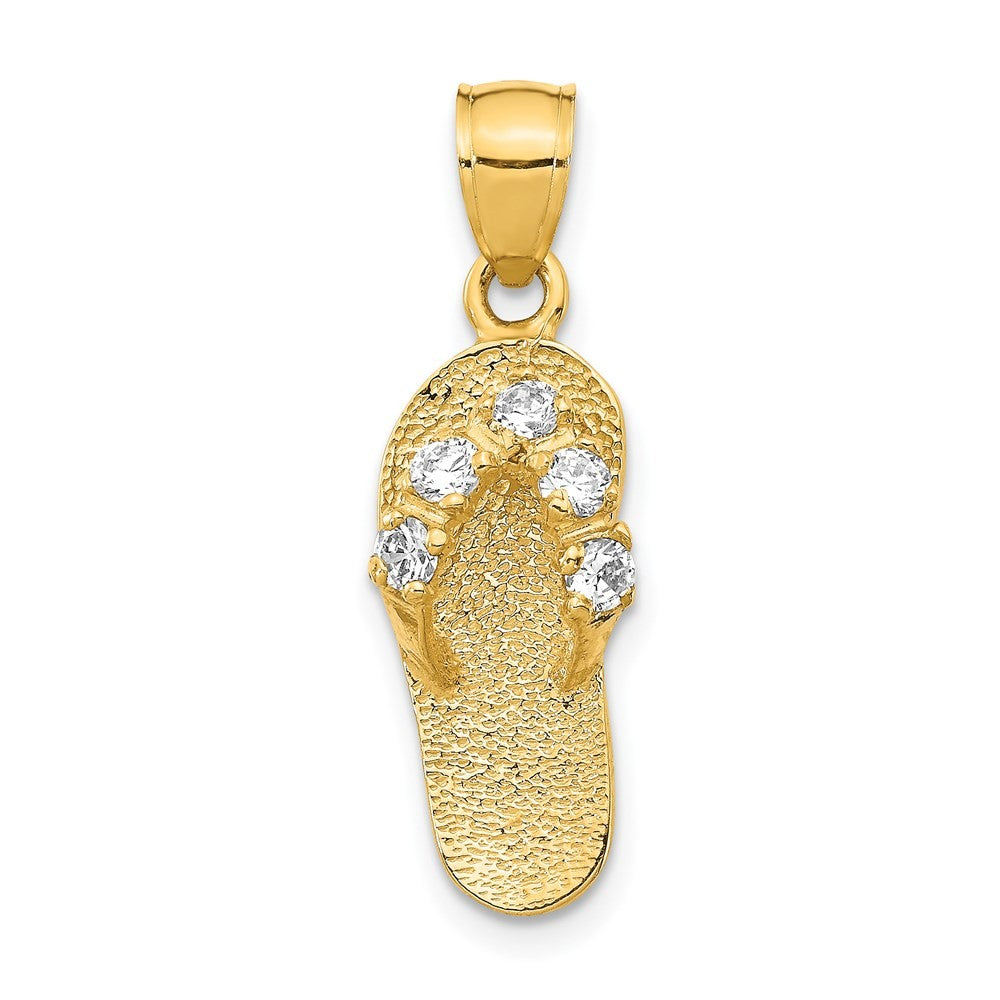 14k Yellow Gold 3D April/Cubic Zirconia Birthstone Flip Flop Pendant