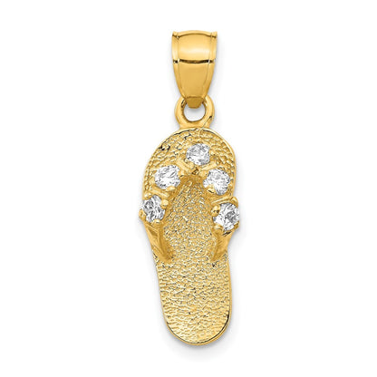 14k Yellow Gold 3D April/Cubic Zirconia Birthstone Flip Flop Pendant