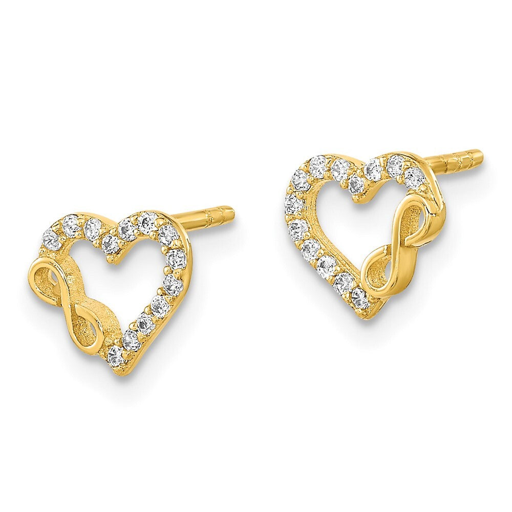 14k Gold Polished Cut Out Heart & Infinity Sign Cubic Zirconia Stud Earrings