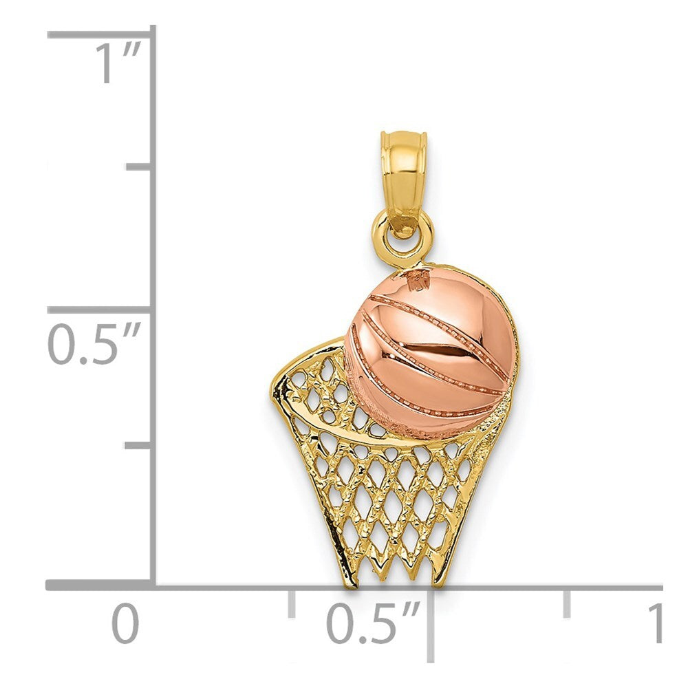 14k Two-tone Gold Basketball Hoop with Ball Pendant for Women