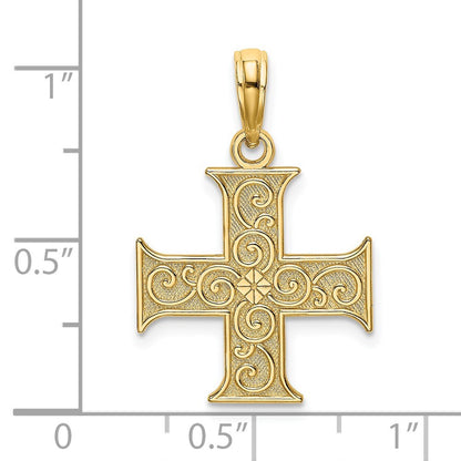 14k Yellow Gold Greek Cross With Swirl Design Charm Pendant for Women