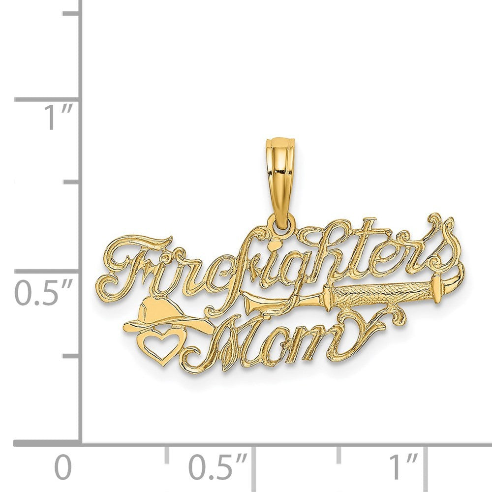 14k Yellow Gold FIREFIGHTER'S MOM Charm Pendant