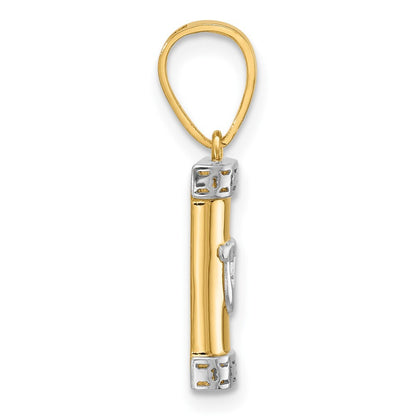14k Yellow Gold with White Rhodium Polished Mezuzah Pendant for Women