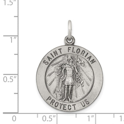 Sterling Silver Antiqued Saint Florian Medal Pendant