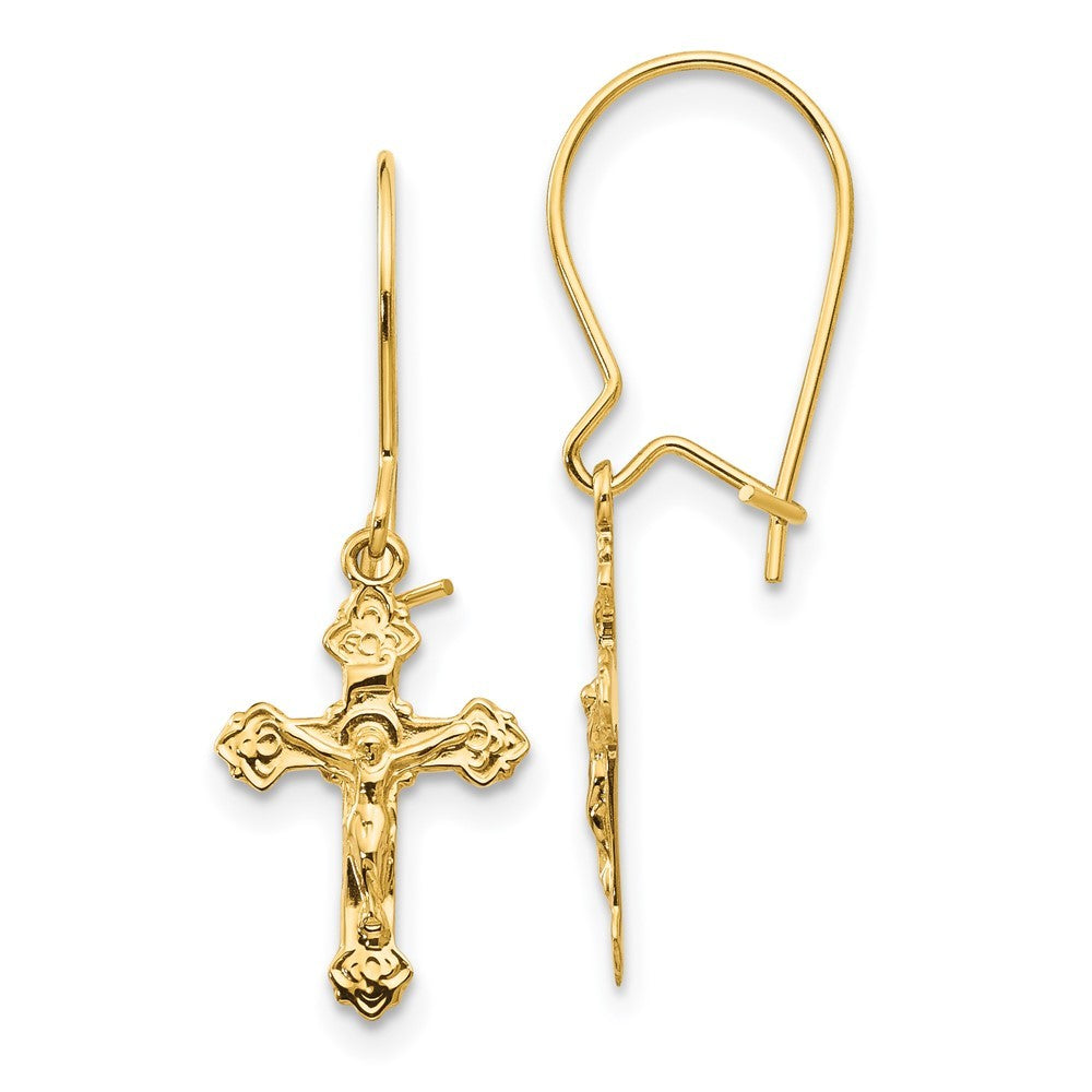 14k Yellow Gold Polished Crucifix Earrings