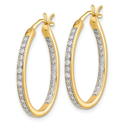 14k Yellow Gold Diamond In/Out Hoop Earrings