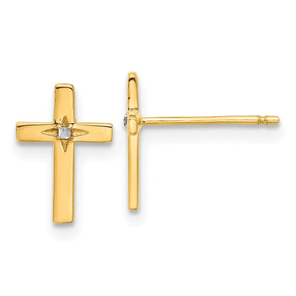 14k Yellow Gold and White Rhodium Cross Stud Earrings Gift for Women