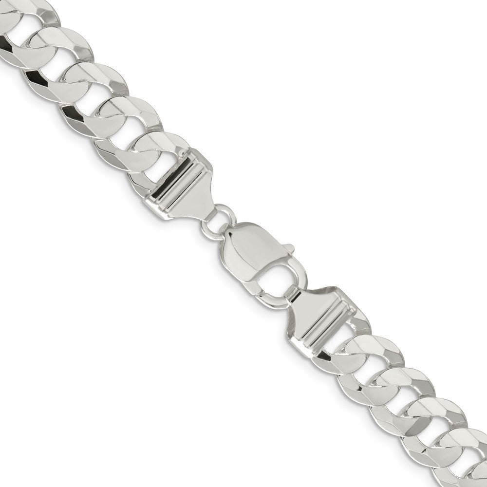 Sterling Silver 11.9mm Concave Beveled Curb Chain Necklace