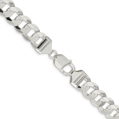 Sterling Silver 11.9mm Concave Beveled Curb Chain Necklace