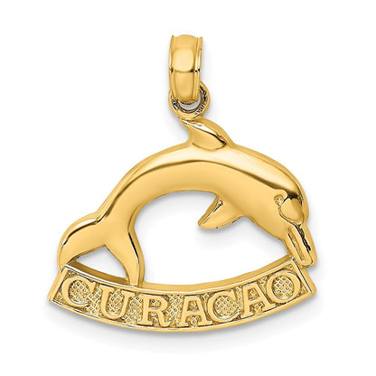 14k Yellow Gold 2-D CURACAO Under Polished Dolphin Charm Pendant for Women