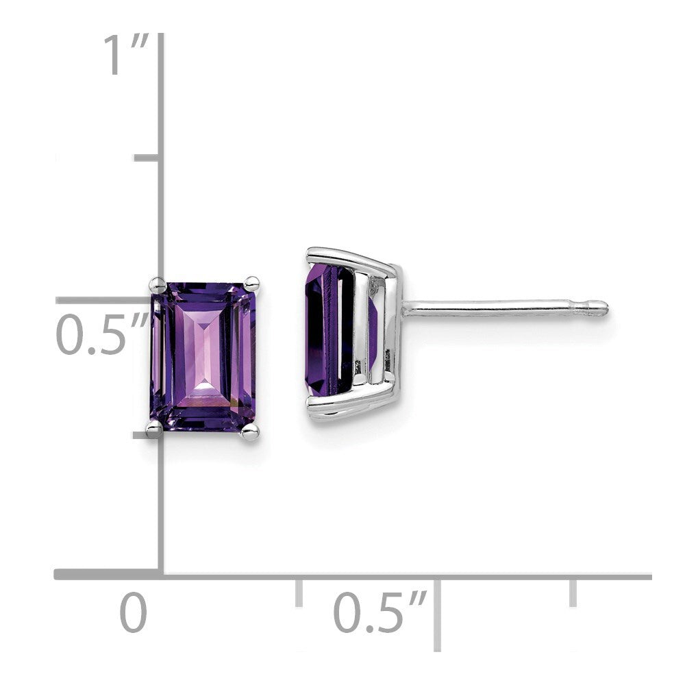 14k White Gold 7x5mm Emerald Cut Amethyst Stud Earrings Gift for Women