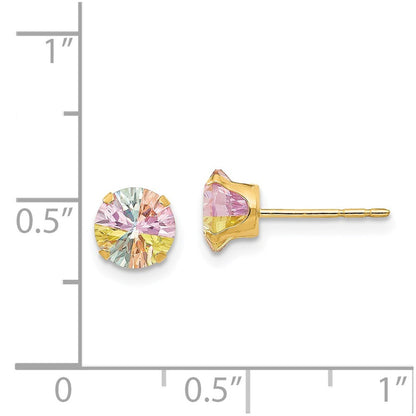 14k Yellow Gold Multi-color Cubic Zirconia 6mm Stud Earrings Gift for Women