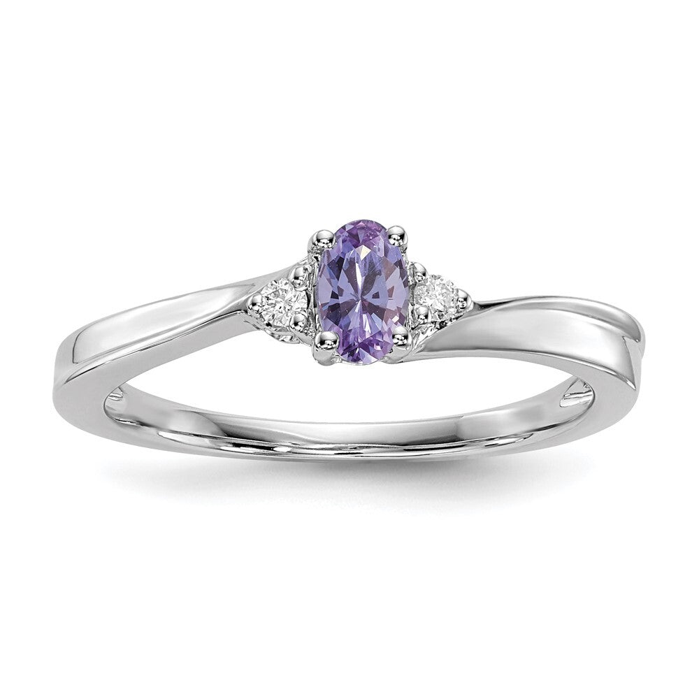 Sterling Silver Rhod-plated Created Alexandrite and Diamond Birthstone Ring