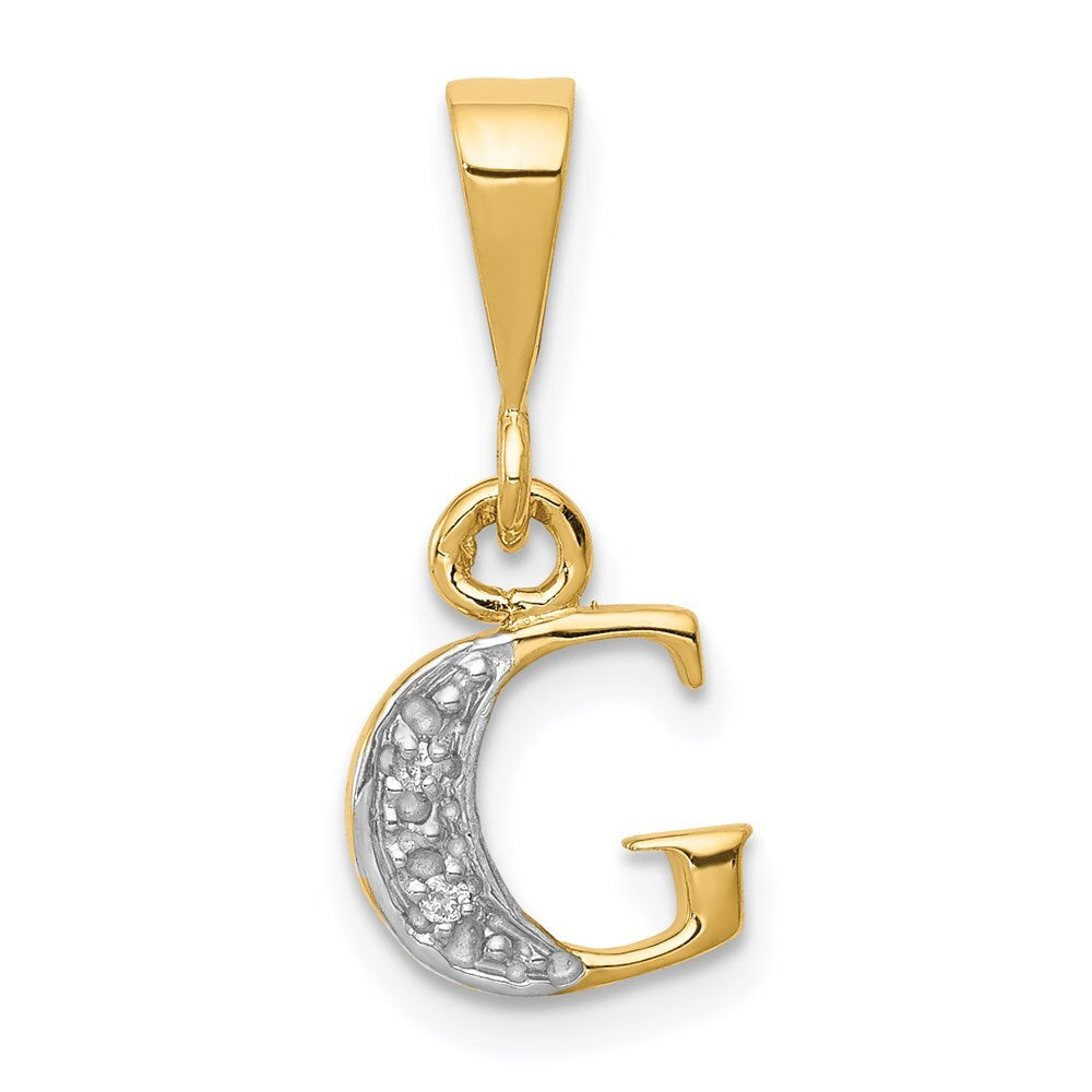 14k Yellow Gold with Rhodium Diamond Letter G Initial Pendant for Women
