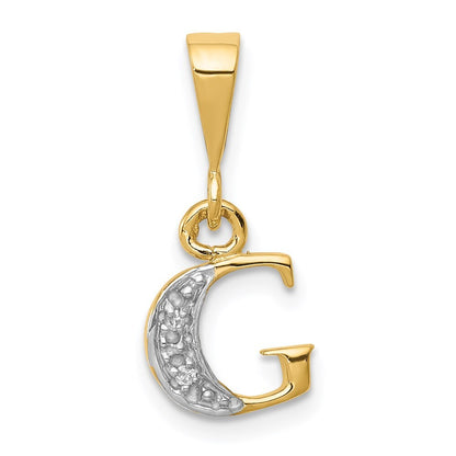 14k Yellow Gold with Rhodium Diamond Letter G Initial Pendant for Women