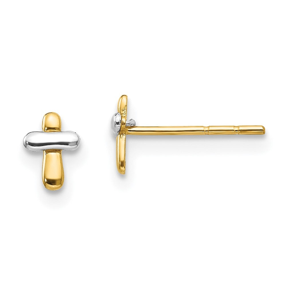 14K Two-tone Gold Polished Cross Earrings