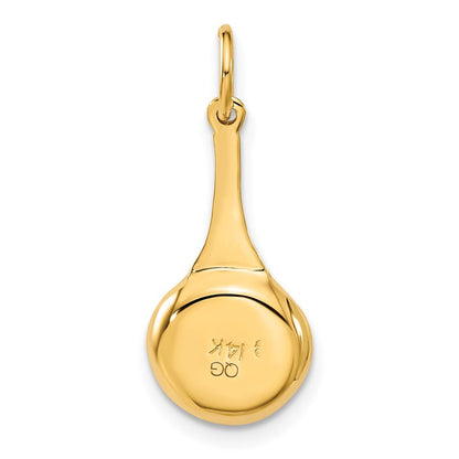 14k Yellow Gold 3D Frying Pan Enameled Egg Charm Pendant for Women