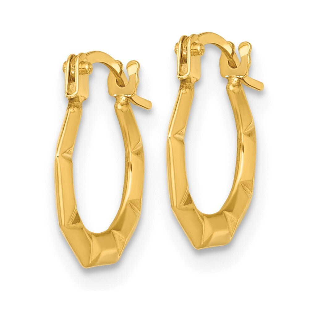 14k Yellow Gold Polished and Grooved Hoop earrings Gift for Women