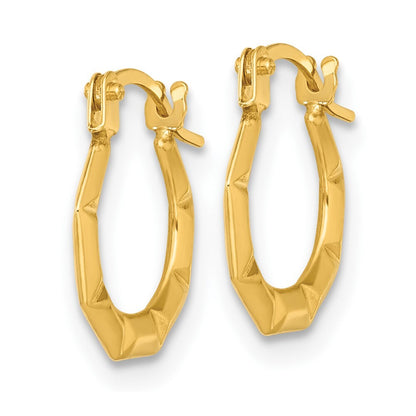 14k Yellow Gold Polished and Grooved Hoop earrings Gift for Women
