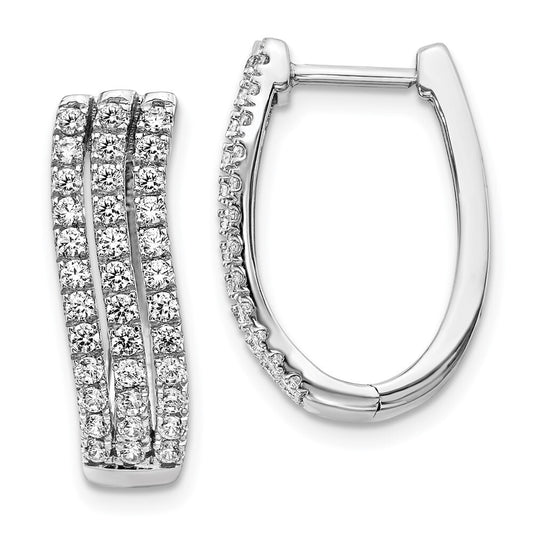14k White Gold 3-row Diamond Hinged Hoop Earrings