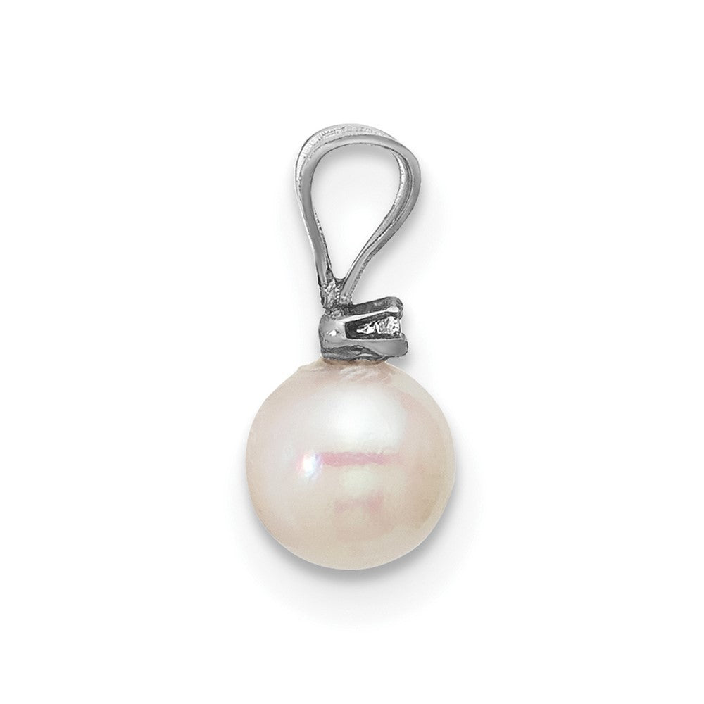 14k White Gold 5-6mm White Round Akoya Cultured Pearl &.01 Carat Diamond Pendant