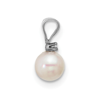 14k White Gold 5-6mm White Round Akoya Cultured Pearl &.01 Carat Diamond Pendant