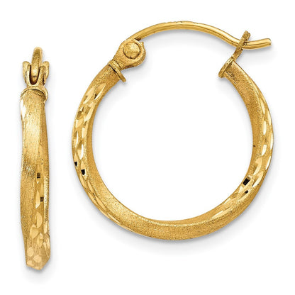 14k Yellow Gold Satin Diamond Cut Hollow Twisted Hoop Earrings Gift for Women