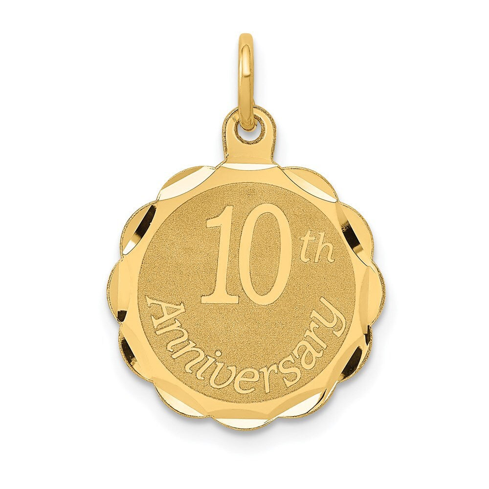14k Yellow Gold Happy 10th ANNIVERSARY Charm Pendant for Women