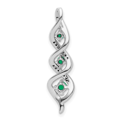 14k White Gold 3-stone Twisted Diamond and Emerald Chain Slide