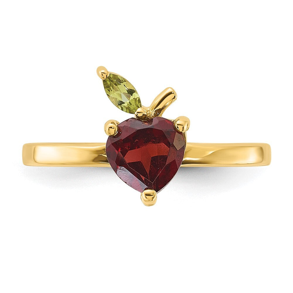 14K Yellow Gold Gold Garnet and Peridot Apple Ring