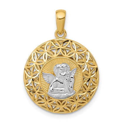 14k Yellow Gold Rhodium Polished Filigree Guardian Angel Pendant for Women