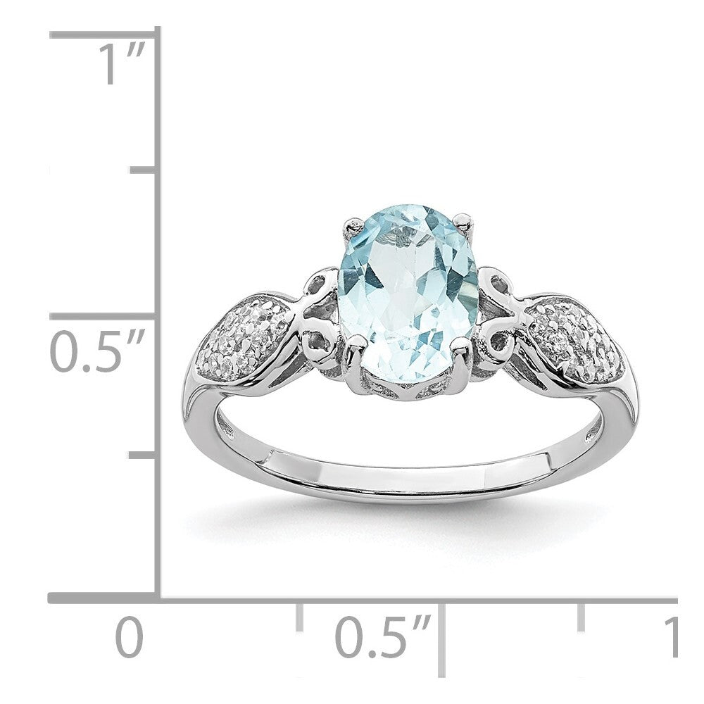 Sterling Silver Rhod-plated Polished Blue Topaz and Cubic Zirconia Ring SZ 7