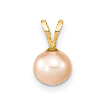 14k Yellow Gold Gold 6-7mm Pink Round Freshwater Cultured Pearl Pendant