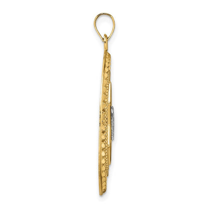 14k Two-Tone Gold Solid Star and Torah Inside Frame Pendant