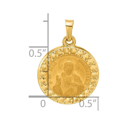 14k Yellow Gold Hollow Sacred Heart of Jesus Medal Pendant for Women