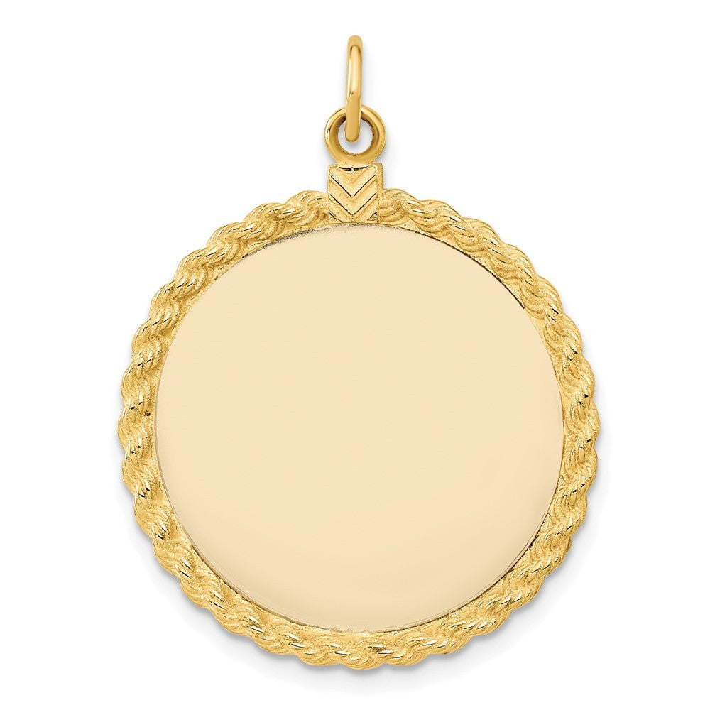 14k Yellow Gold Plain .013 Gauge Circular Engravable Disc with Rope Charm