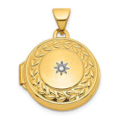 14k Yellow Gold Polished Diamond 16mm Round Locket Pendant for Women