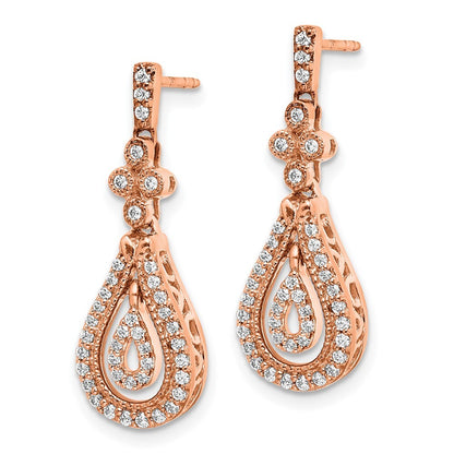 14k Rose Gold Polished Diamond Drop & Dangle Earrings