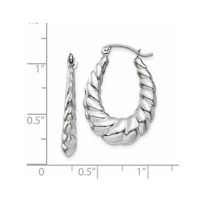 14k White Gold Polished and Textured Oval Hoop Earrings Gift for Women